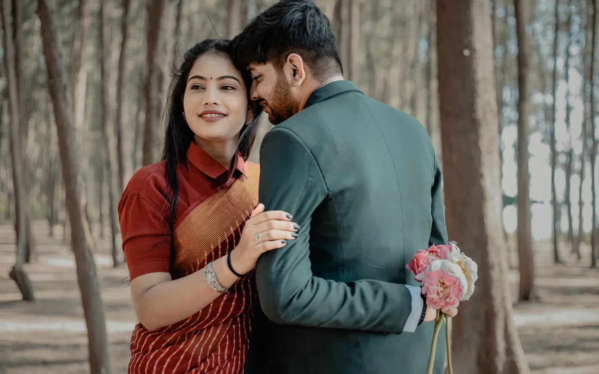 A newly married couple at home