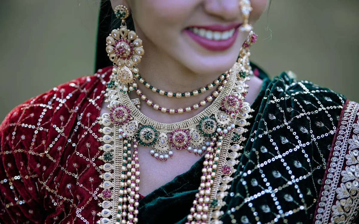 A bride's gold and black mangalsutra