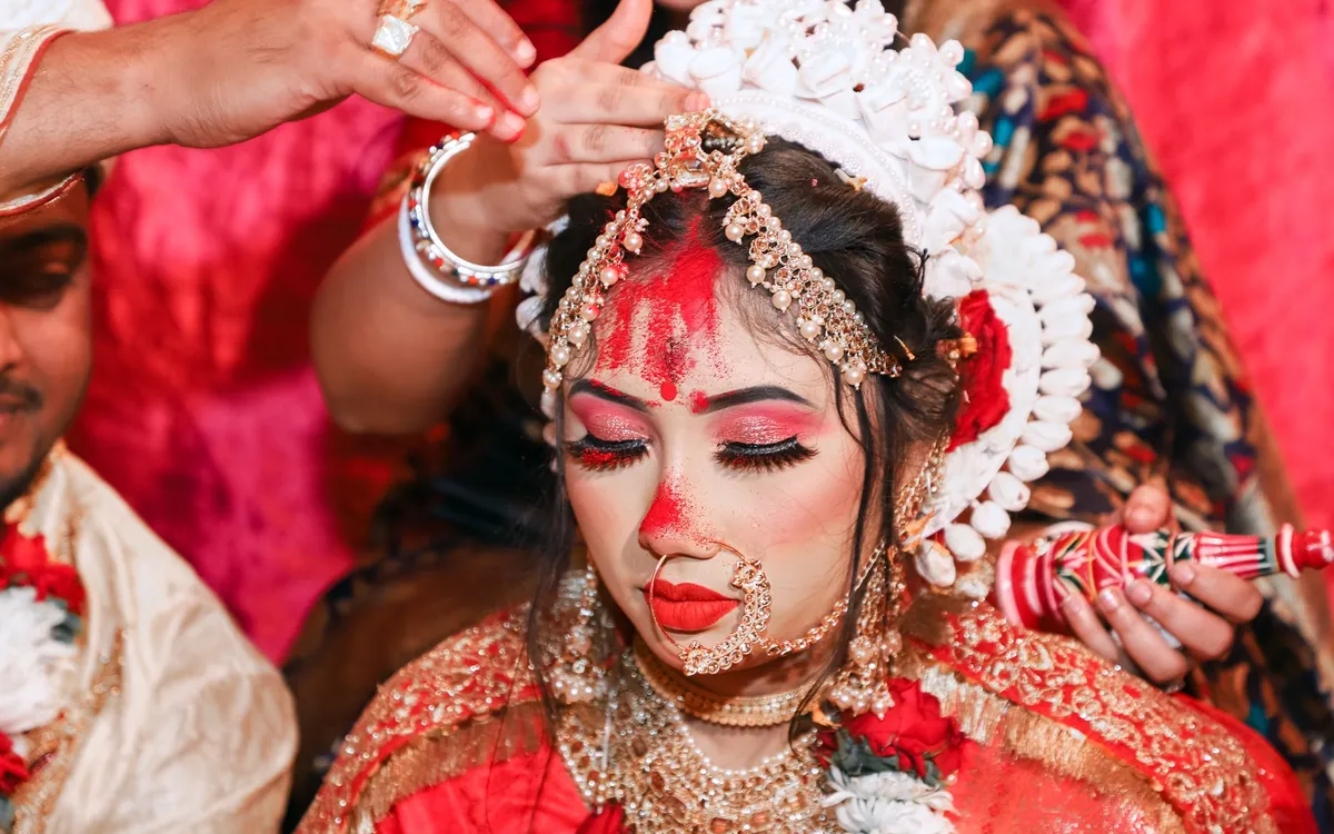 A married woman wearing sindoor